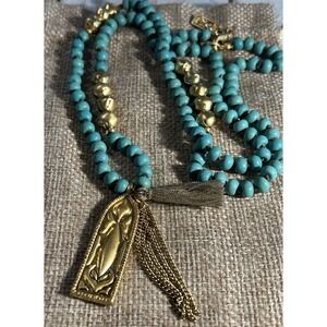 SILPADA KR Brass Reconstituted Turquoise DOMINICA DETAIL Tassel Necklace KRN0046